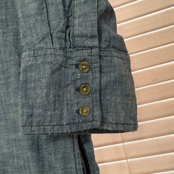 ☀️🥖🇫🇷👩‍🎨GAP Cotton 3/4 Sleeve Blue Chambray Shirt Dress Large EUC - Picture 3 of 6